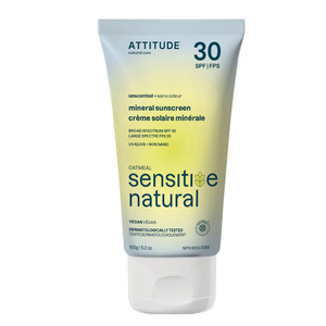 ATTITUDE Mineral Sunscreen for Sensitive Skin, EWG Verified, Broad Spectrum UVA/UVB, Dermatologically Tested, Plant and MineralBased Formula, Vegan, SPF 30, Unscented, 5.2 Oz