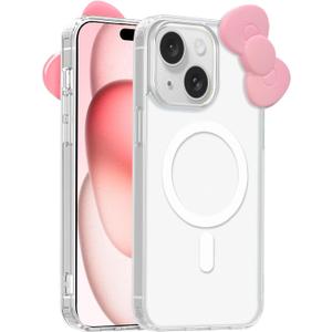 Cute Cartoon 3D Bowknot Design Compatible for iPhone 16e Case, Kawaii Fun Design Transparent Magnetic Shockproof Protective case for Boys and Girls for iPhone 16e 6.1" 2025 (White)
