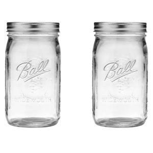 Ball Wide Mouth Glass Mason Jars with Lids and Bands, Used for Canning, Pickling, Juice, Jam, Jelly, Quart Size 32 Ounce (Pack of 2)