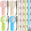 Woanger 24 Pack Mini Handheld Fan Bulk with Rope Hanging Portable Eyelash Fans Small Personal Cooling for Wedding Travel Makeup Camping Hiking Independent White Box (Beige Pink,Blue,Green), 2.36x4.92 Inches