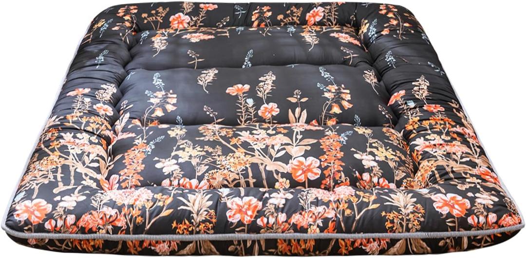 MAXYOYO Black Floral Japanese Futon Floor Mattress, Bed Mattress Topper Portable Thick Sleeping Pad Floor Bed Roll Up Camping Mattress Folding Couch Bed Mattress Pad for Guest Room King