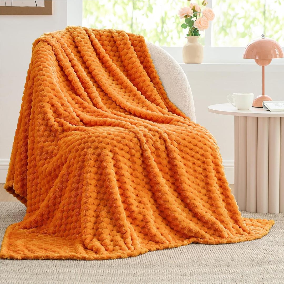 BEDELITE Fall Throw Blanket for Couch & Bed - 3D Jacquard Decorative Orange Blankets, Soft and Cozy Warm Plush Fluffy Fleece Blanket, 50x60Inches