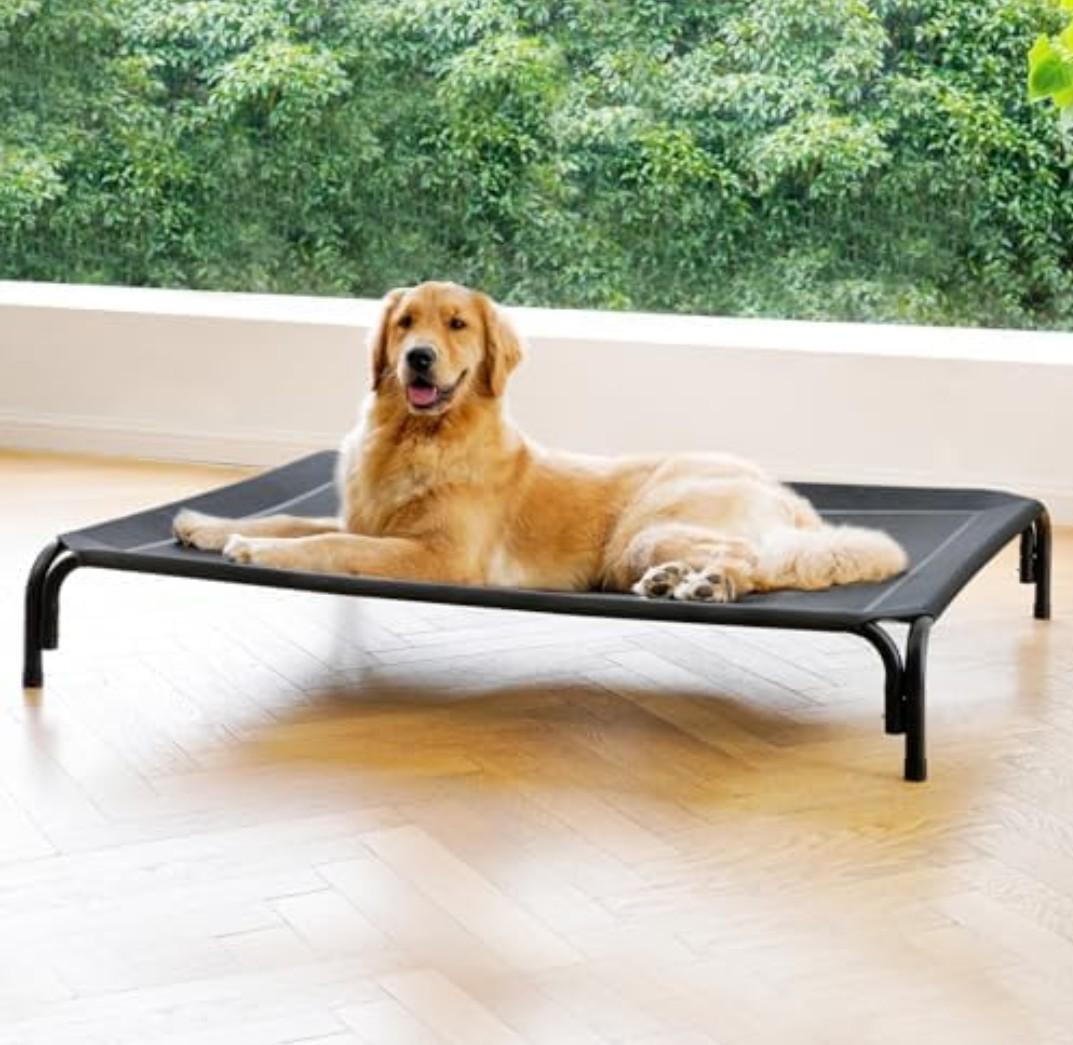 Elevated Dog Bed Raised Outdoor Dog Cot for Large Dogs, Installation Requires No Tools, Frame with Washable Cooling Breathable Mesh Anti-Slip Feet, Indoor Pet Bed, Black, 43.3 Inches