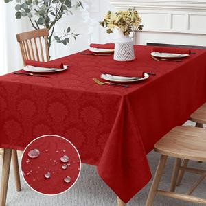 Romanstile Jacquard Rectangle Tablecloth - Winter Waterproof Elegant Vienna Damask Table Cloths Washable Polyester Decorative Table Covers for Dinner/Parties/Outdoor - 60 x 120 Inch, Red