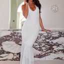 Women's Sexy V Neck Tie Halter Mesh Ruffle Hem Ruched Bodycon Cocktail Party Maxi Dresses (M)