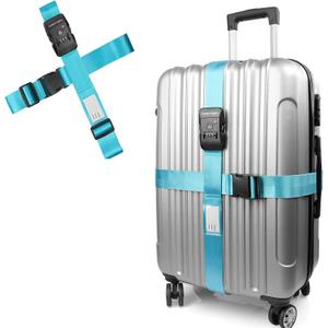 Travel Inspira Luggage Straps with TSA Lock, 2 Pack TSA Approved Suitcase Belt, Heavy Duty Adjustable Cross Design for Added Security, Easy Spot Blue Travel Accessory with ID Tag for 20-32" Bag