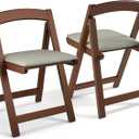 Wooden Folding Chairs Set of 2, Padded Folding Dining Chairs with Leather Soft Cushion, No Assembly Required Foldable Chair for Home Kitchen Office Party Picnic Wedding, 290 LB Max Weight Capacity, 17 inches x 16.4 inches x 26.5 inches