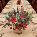 8 Pcs Artificial Christmas Floral Picks, Faux Pine Sprays with Red Berries, Holly Leaves & Pinecones, Greenery for DIY Crafts, Garland, Wreath, Xmas Tree Decor