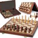 Magnetic Wooden Chess Set, 15" Folding Chess Board with 2 Extra Queens, Portable Travel Chess Set with Pieces Storage Slots, Beginner Chess Board Game for Adults & Kids
