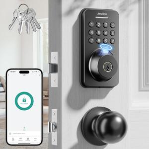 Ulecoce Fingerprint Keypad Deadbolt with Handle Set, Keyless Entry Door Lock, Door Locks for Front Door Lock Set, App Control, Auto Locking, Easy to Install, Matte Black