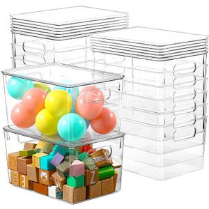 12 Pack Clear Storage Bins with Lids, 7 Quart Stackable Storage Boxes for Storage and Organization, Plastic Storage Containers with Lids, Plastic Bins with Handles for Office, Bedroom, Study Room