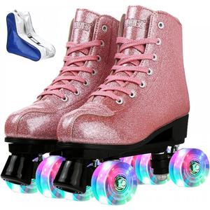 Roller Skates for Women Men Shiny PU Leather High-top Roller Skate Shoes for Beginner Classic Double-Row Roller Skates, Indoor Outdoor Roller Skates (Crystal Pink Flash Wheels, 38)