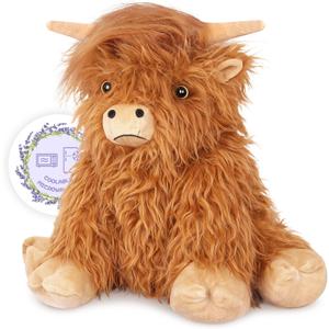 SuzziPals Heatable Coolable Weighted Highland Cow Stuffed Animals Plushie, Microwavable Heating Pad for Period Cramps & Pain, Lavender Scented Cow Plush Toys for Stress, Highland Cow Gifts for Women 10"