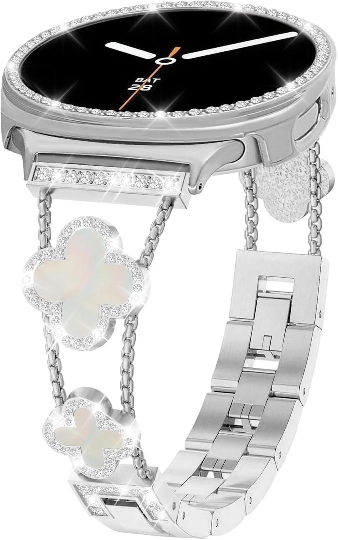 Bling Band with Case Compatible for Samsung Galaxy Watch 8 40mm 44mm, Women Diamond Butterfly Metal Bracelet Rhinestone Strap with Protector Case