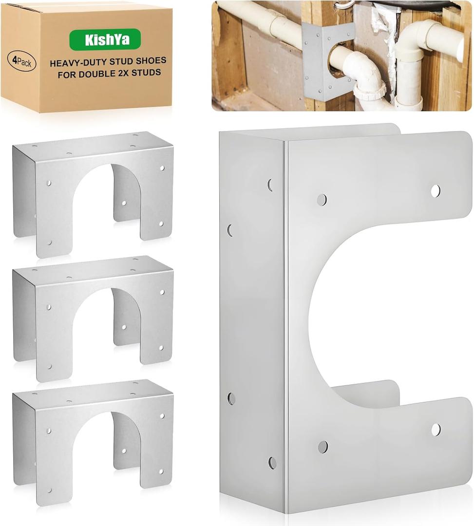 4 Pcs Stud Shoes for 2X Studs, 16-Gauge Galvanized Steel, 5" Height, 1.5" Width, Fits Up to 2 3/8" OD Pipes -, IBC/IRC Code Compliant, Extra Durable