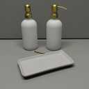 Vine Creations Glass Soap Dispenser, 2 Pack Kitchen Soap Dispenser Set with Ceramic Tray, Stainless Steel Pump, Dish Soap and Hand Soap Dispensers for Bathroom or Kitchen Decor with Waterproof Labels