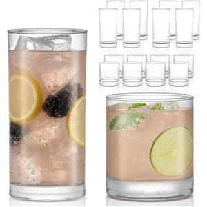 Libbey Province Tumbler and Rocks Glass Set, Elegant Drinkware Glasses Set, Dishwasher Safe Drinking Glasses, Set of 16