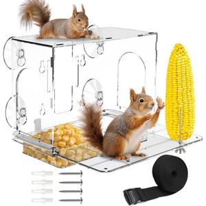 Window Squirrel Feeder for Outside 3 Mounting Options (Screw/Strap/Suction), which Easy to Install, Weatherproof Squirrel House, No Assembly Required Ideal Backyard Gift for Father Mother Parent