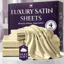 SLEEP SANCTUARY Satin Sheets King Size  4 Piece Luxury Silky Bed Set, Softer Than Silk, 15" Deep Pocket, Cooling & Wrinkle-Free, Moisture-Wicking & Breathable for Hair & Skin (Champagne)