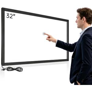 32 Inch Infrared Touch Screen Frame, 20 Point Interactive IR Touch Panel Overlay, Plug & Play Aluminum Black IR Touchframe for Digital Signage & Kiosk