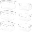 6 PCS Clear Plastic Storage Bins, 2-Sizes Stackable Storage Containers, Pantry Organizers and Storage with Handles, Perfect for Bathroom,Cabinet,Cupboard,Kitchen,Fridge,Closet Organization
