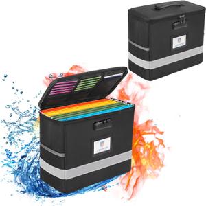 Fireproof File Box with Lock, Document Box Storage Organizer, Suitable for Hanging File Folders in Letter Size, Collapsible File Box, Reflective Strip for Fast Find (12.2"*6"*10.2 (Black, 2Pcs)