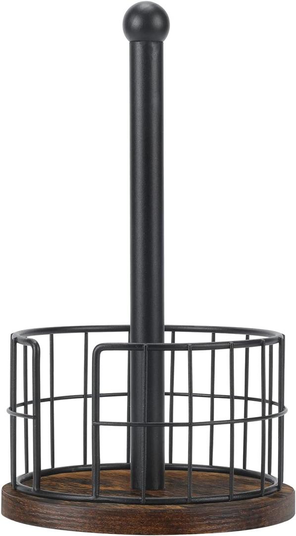 YINMIT Wood Paper Towel Holder Countertop, Farmhouse Paper Towel Holder with Heavy Duty Base, Wooden Paper Towel Holders, Paper Towel Holders for Kitchen, Fits Standard and Large Size Rolls (Brown - Fence)