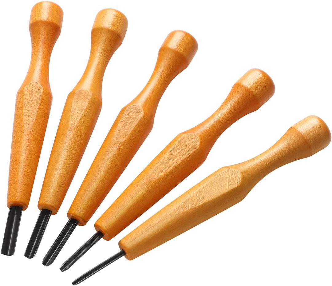 WILLBOND 5 Pcs Linocut Carving Tools Set - Triangular Linoleum & Wood Carving Knife Chisel V Shaped Tools for Linocut Printmaking & Woodcarving (1.5mm, 2mm, 3mm, 4mm, 5mm) (Classic)