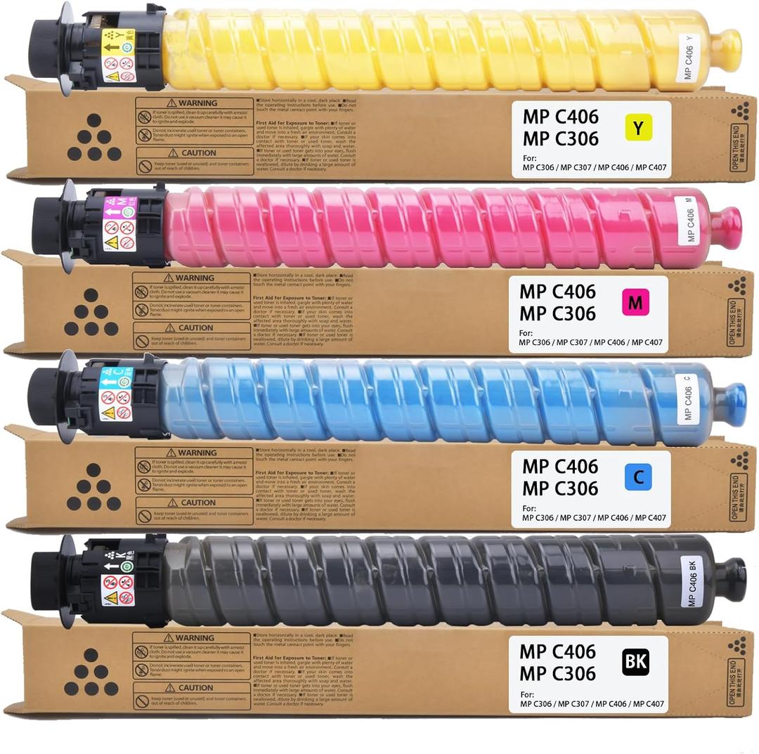 MP C406 MP C306 Toner Cartridge Black/Cyan/Magenta/Yellow Replacement for 842091 842092 842093 842094 Toner Cartridge for Ri coh MP C306 MP C307 MP C406 MP C407 Printer(4-Pack)