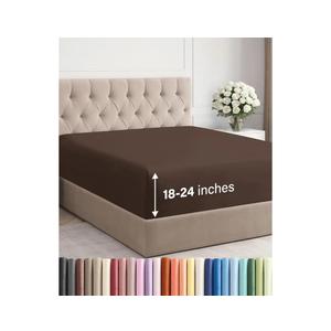 Extra Deep Full Fitted Sheet - Hotel Luxury Single Fitted Sheet Only - Easily Fits 18 inch to 24 inch Mattress - Ultra Soft, Wrinkle Free w/Extra Deep Pockets - Easy-Care, Breathable & Comfy - Brown