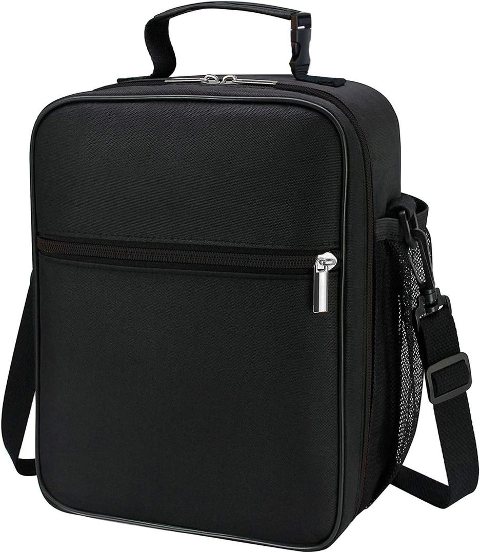 Lunch Box for Men - Reusable Lunch Bag Men Adult Women- Insulated Small LunchBox (Black with Strap)