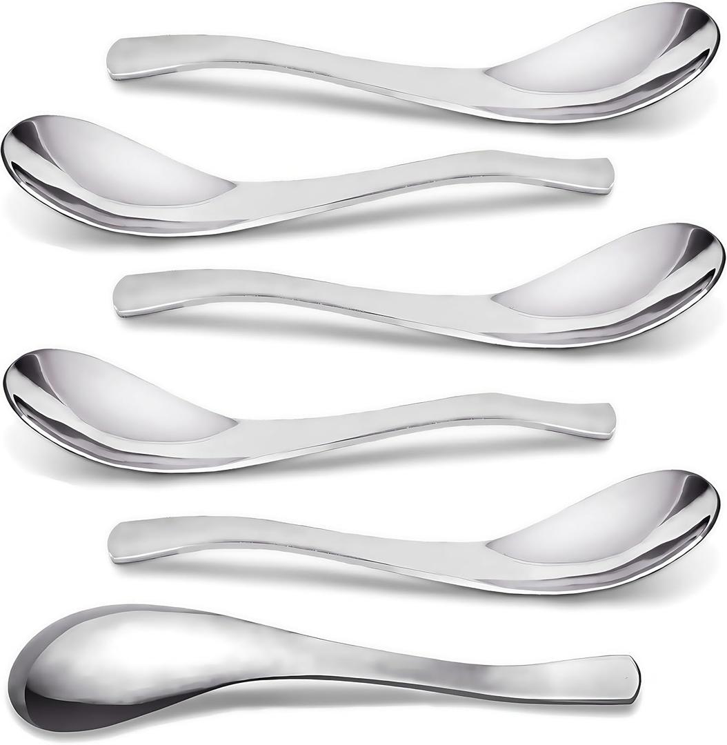 AOOSY Soup Spoons, Stainless Steel Korean Spoons Asian Soup Spoon, 6.3 Inches Heavy Duty Thick Short Handle Stainless Steel Ramen Spoon for Soup Cereals, Set of 6
