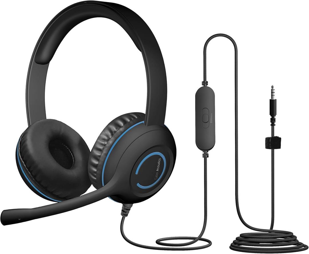 Cyber Acoustics 3.5mm Stereo Headset (AC-5002) with Noise Canceling Microphone for PCs, Tablets, and Cell Phones in The Classroom or Home (Unit)