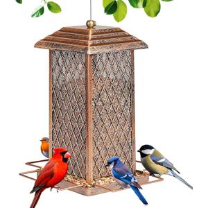Bird Feeder for Outdoor, Heavy Duty Metal Wild Bird Feeders for Outside Hanging, Retro Lantern Shape Birdfeeder (Rectangle)