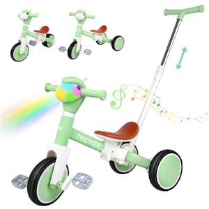 Tricycle for Toddlers 1-3 Year Olds, 5 in 1 Toddler Balance Bike 2-4 Years Old Boys Girls, Push Trike Toys with Adjustable Handle, Birthday Gifts for 2 3 4 5 Year Old Kids Bike (Green)