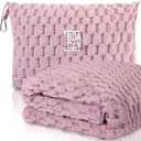 BOACAY Packable Travel Blanket for Airplane, Car - Compact Office Blanket - Portable Pillow for Adults, Kids with Case, Luggage Sleeve, Backpack Clip (Single, Pink)
