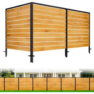 3 Panels No Dig Wood Privacy Screen, 42" H x 40" W Outdoor AC Fence