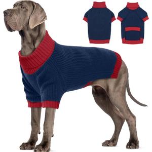 Great Dane Dog Sweater, Warm Stretchy Dog Sweater with Leash Hole, Winter Turtleneck Knit Sweaters for Extra Large Dogs, Thick Christmas Pet Sweaters Cold Weather, NavyBlue 5XL (XXXXX-Large (Chest 41"))