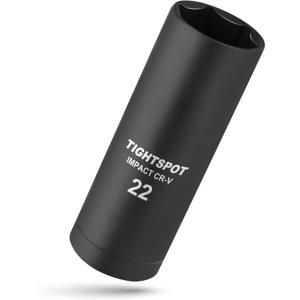 TIGHTSPOT 1/2 Inch Drive - 22 mm Deep Impact Socket with Anti-Rounding 6 Point Design, Heat-Treated CRV Steel, Metric
