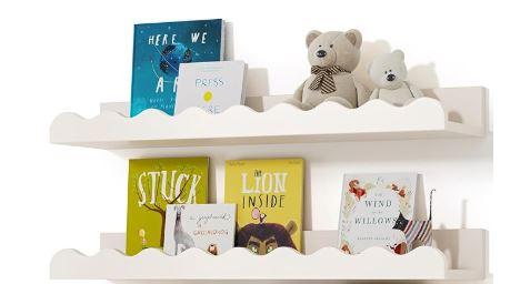 Kids Bookshelf Set of 2, White Floating Nursery Book Shelves, Floating Bookshelf for Wall, Nursery Decor, Solid Wood Wall Mounted Shelves for Books, Toys and Decor Storage, 15.9x4.3x1.5in