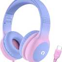 ADOOPE Wired Kids Headphones with USB C Plug, 85dB Safe Volume, Adjustable Headband, Tangle-Free Cord Headphones for School, Tablet, Travel (Light Purple & Pink, Without Microphone)