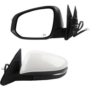 Dasbecan Left Driver Side Mirror Compatible with 2014-2019 Toyota Highlander Heated Power Adjustable Glass Manual Fold Turn Signal Light Painted White 6 PINS Replaces# 87940-0E130 TO1320317