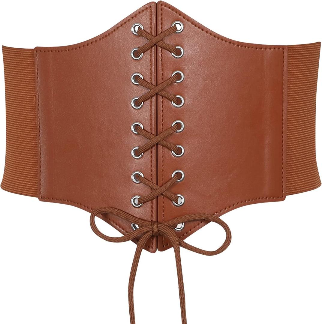 VONMELLI Corset Belt for Women Lace Up Elastic Waist Belts Retro Wide Tied Waspie Belt for Halloween Costume (Fit Waist 26"-29")