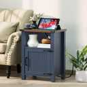 Joaxswe Night Stand with Charging Station and USB Port, 18 Inch Farmhouse Nightstand with Storage Shelf, Rustic Couch End Table with Magnetic Door, Wood Bed Side Tables for Bedroom, Home, Nayv Blue, 18 inches x 14 inches x 26 inches