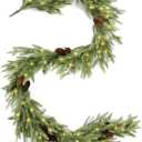 WBHome 6ft Pre-lit Norway Spruce Christmas Garland, Winter Greenery Garland for Christmas with 100 LED Lights, Holiday Seasonal Outdoor/Indoor Home Decor, 6FT Long
