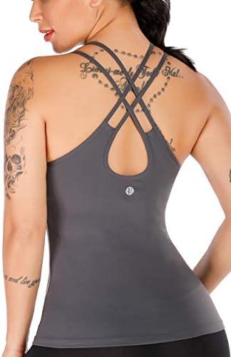 RUNNING GIRL Yoga Tank Tops for Women Built in Shelf Bra B/C Cups Strappy Back Activewear Workout Compression Tops XL