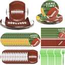 Zhehao 192 Pcs Football Paper Plates and Napkins Set Football Party Supplies Decorations 7 Inch 9 Inch Disposable Paper Plates Napkins and Forks for Sport Themed Birthday Party Favors Serves 48