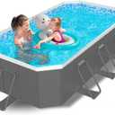 114" Non-Inflatable Foldable Swimming Pool for Family, Portable Above Ground Pool for Adults & Kids, Easy Setup for Outdoor, Backyard, Garden, Camping - Durable PVC(114"70"20", Pro)