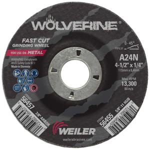 Weiler 56457 4-1/ 2" X 1/ 4" Wolverine Type 27 Grinding Wheel, A24N, 7/ 8" A.H.