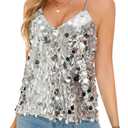 GUANYY Sequin Tops for Women Sparkly Strappy Tank Tops Sexy V Neck Top Concert Outfits Party Disco Club Night, X-Large